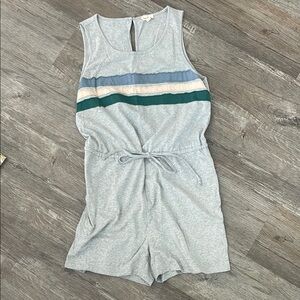 Hem & Thread Gray and Blue Jumpsuit with Striped Detail